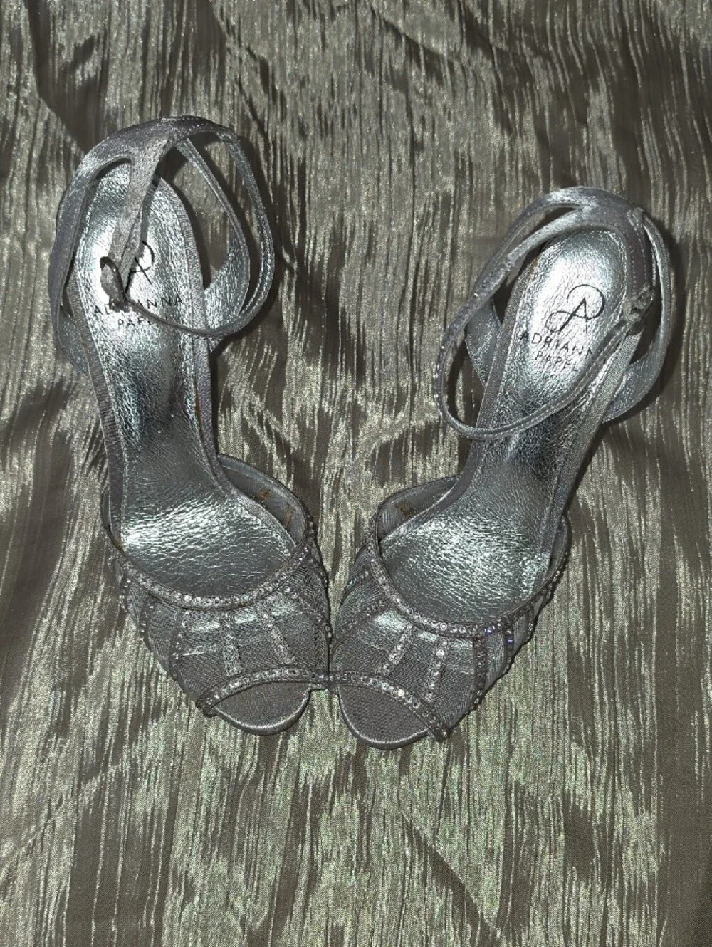 Adrianna Papell Silver Rhinestone Strappy Evening Heels